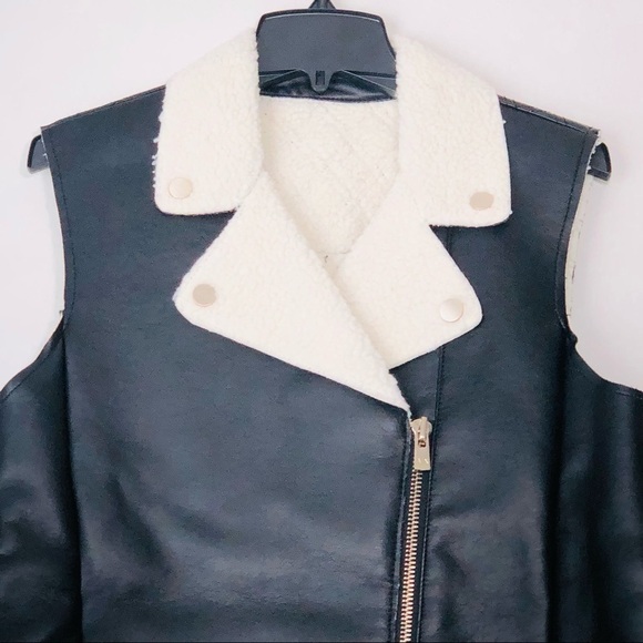 A|X Armani Exchange Biker Faux Shearling Leather Moto Jacket Long Vest size L - Picture 7 of 16